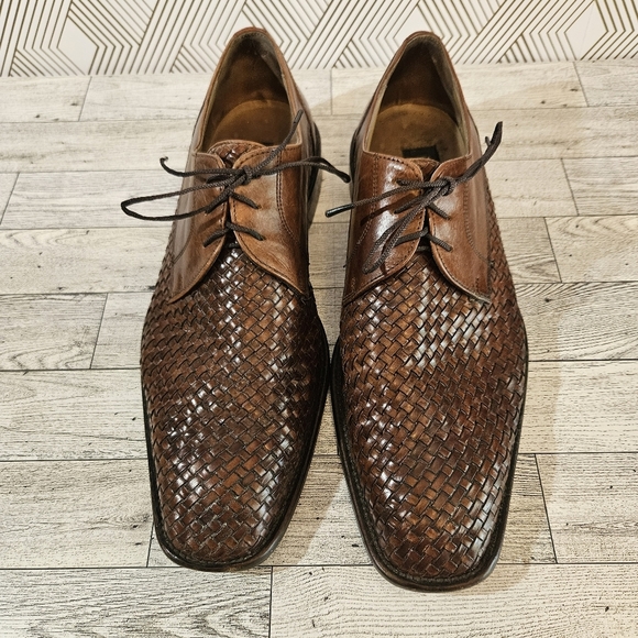 Saks Fifth Ave S5A Woven Leather Lace Up Oxford Dress Up Shoes Size 10.5 M 5889 - Picture 3 of 11